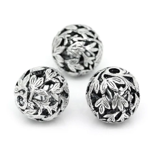 Mintás, áttört leveles köztes, antik ezüst színű, 14 mm