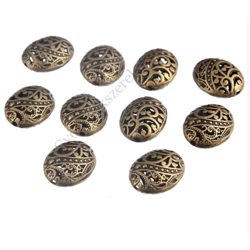 Áttört ovális köztes, antik bronz színű, 22x17x11 mm