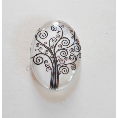 Fa, életfa mintás üveglencse, kaboson, 25x18 mm