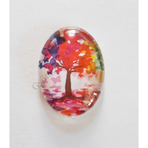 Fa, életfa mintás üveglencse, kaboson, 25x18 mm