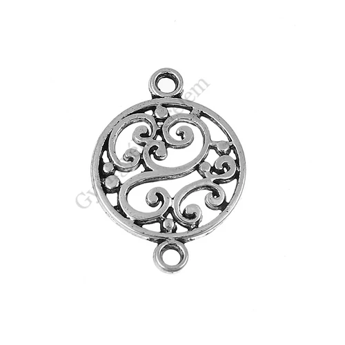 Mintás összekötő, medálalap, karkötőalap, fülbevalóalap, antik ezüst színű, 20x15 mm