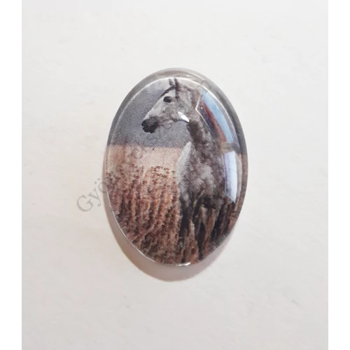 Ló mintás üveglencse, kaboson, 25x18 mm