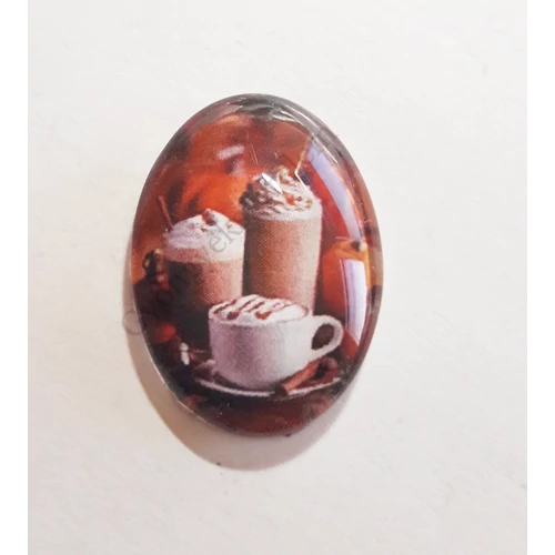 Kávé, cappuccino mintás üveglencse, kaboson, 25x18 mm
