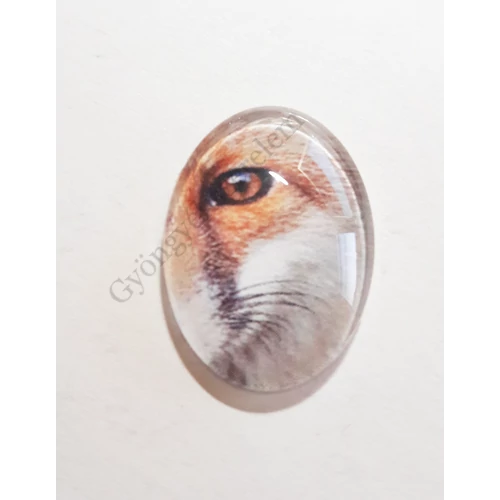Róka szem mintás üveglencse, kaboson, 25x18 mm