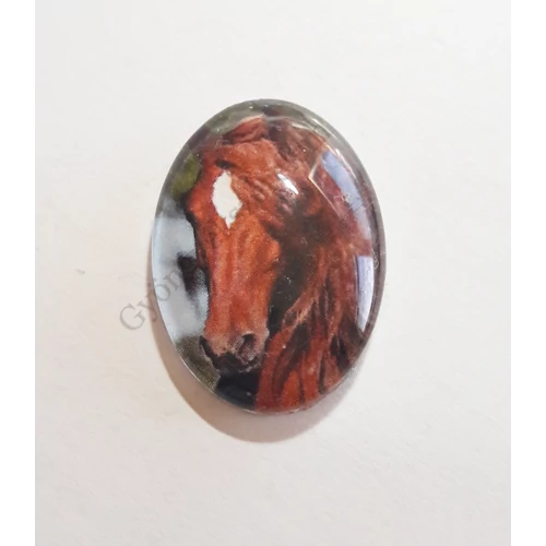 Ló mintás üveglencse, kaboson, 25x18 mm