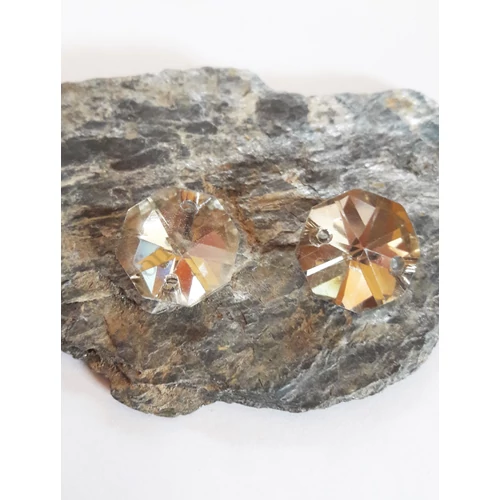 Sötét pezsgő színű szögletes üveg medál, összekötő, 13x7 mm
