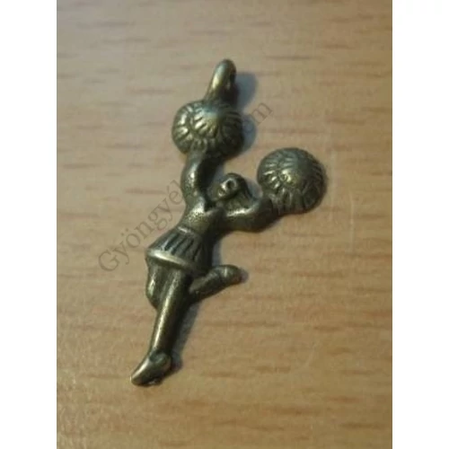 Pom-pom lány, táncos fityegő, medál, antik bronz színű, 27x13 mm