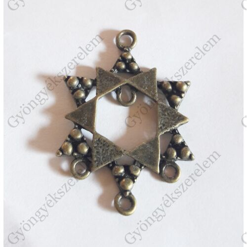 Csillag medálalap, fülbevalóalap, összekötő, antik bronz színű, 36x25 mm
