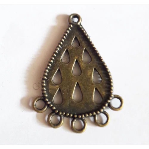 Csepp alakú medálalap, összekötő, antik bronz színű, 32x23 mm