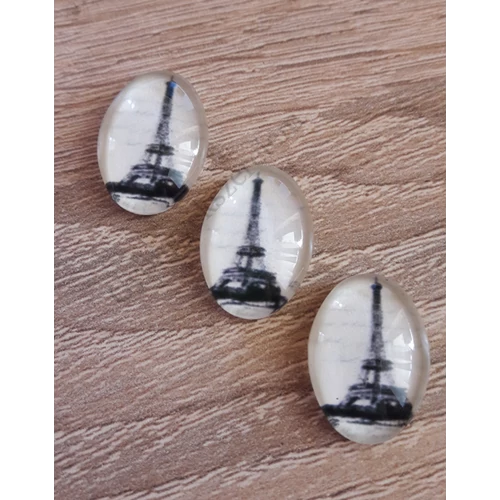 Eiffel-torony mintás üveglencse, kaboson, 18x13 mm