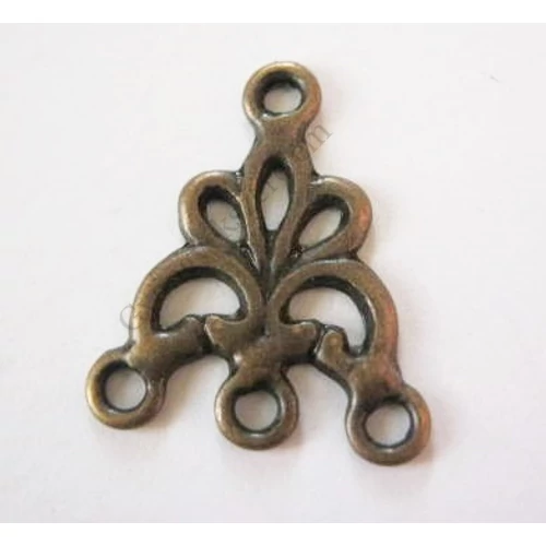 Díszes összekötő, fülbevalóalap, medálalap, vörösréz színű, 19x15 mm