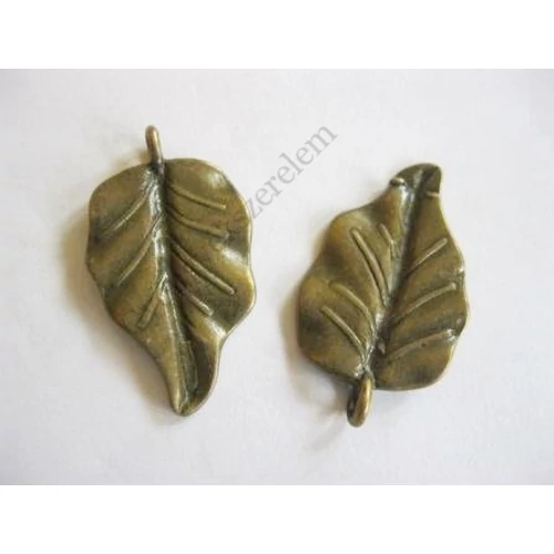 Levél fityegő, medál, antik bronz színű, 30x18 mm