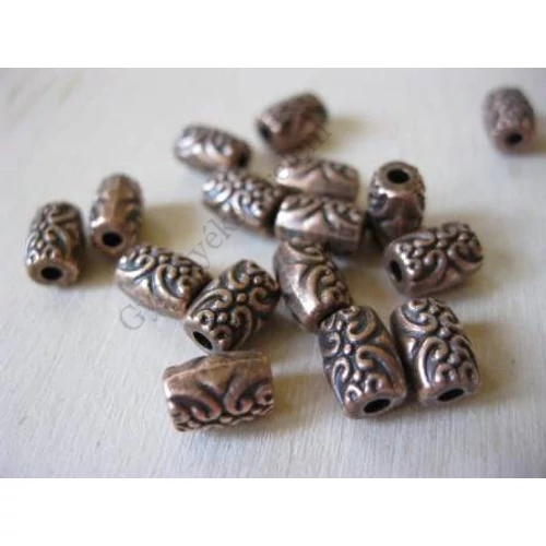 Díszes hordó köztes, vörösréz színű, 7x5 mm
