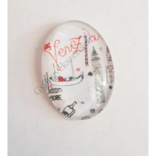 Velence, gondola mintás üveglencse, kaboson, 25x18 mm