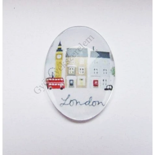 London mintás üveglencse, kaboson, 25x18 mm