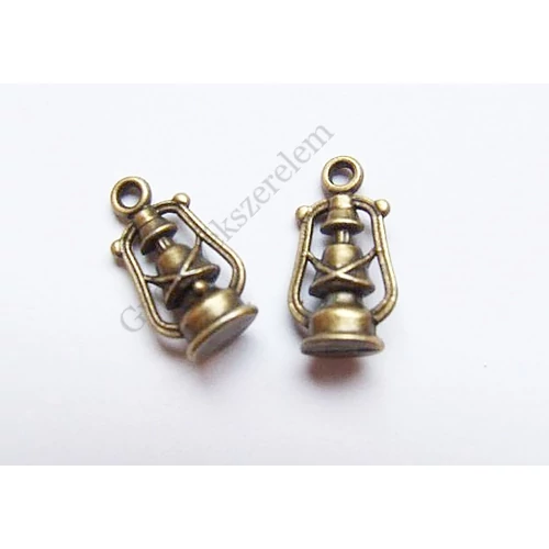 Lámpás, lámpa 3D fityegő, medál, antik bronz színű, 20x10x5 mm
