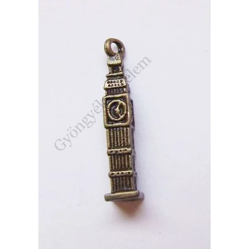 Óra torony, Big Ben fityegő, medál, antik bronz színű, 25x5x5 mm