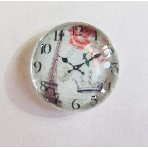 Vintage óra, virág, Eiffel-torony, korona mintás üveglencse, kaboson, 25 mm