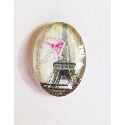 Eiffel-torony, bélyeg mintás üveglencse, kaboson, 25x18 mm