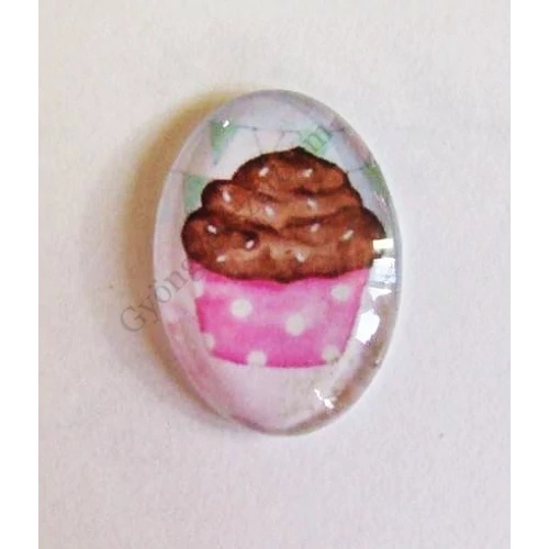 Muffin, süti mintás üveglencse, kaboson, 25x18 mm