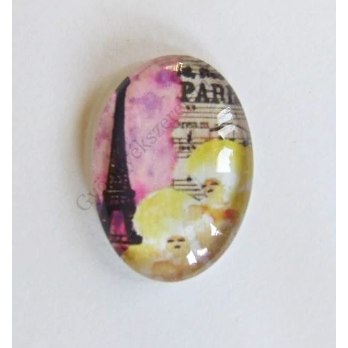 Párizs, Eiffel-torony, nő, kotta mintás üveglencse, kaboson, 25x18 mm