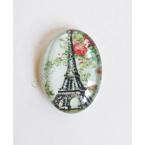 Vintage, Eiffel-torony, mintás üveglencse, kaboson, 25x18 mm