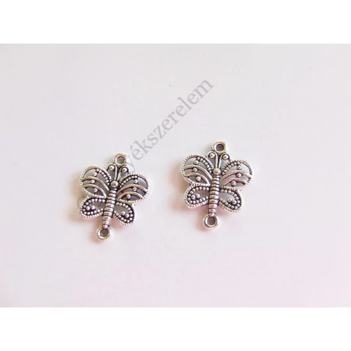 Lepke összekötő fityegő, medál, antik ezüst színű, 17x14 mm