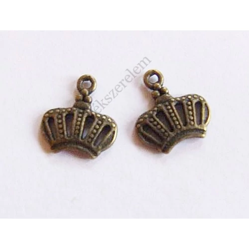 Korona fityegő, medál, antik bronz színű, 12x12 mm