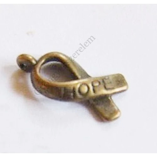 Hope feliratos szalag fityegő, medál, antik bronz színű, 18x9 mm