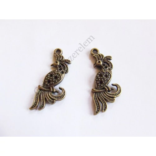 Madár, papagáj fityegő, medál, antik bronz színű, 31x13 mm