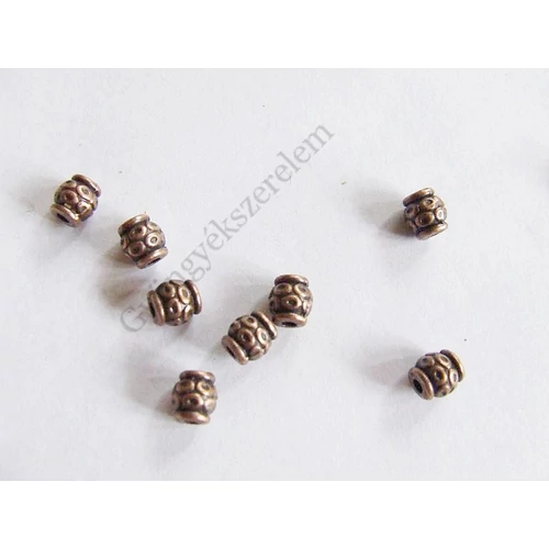 Pöttyös hordó köztes, vörösréz színű, 6x5 mm