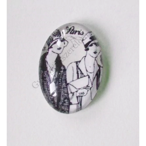 Vintage, Párizs, nő mintás üveglencse, kaboson, 25x18 mm