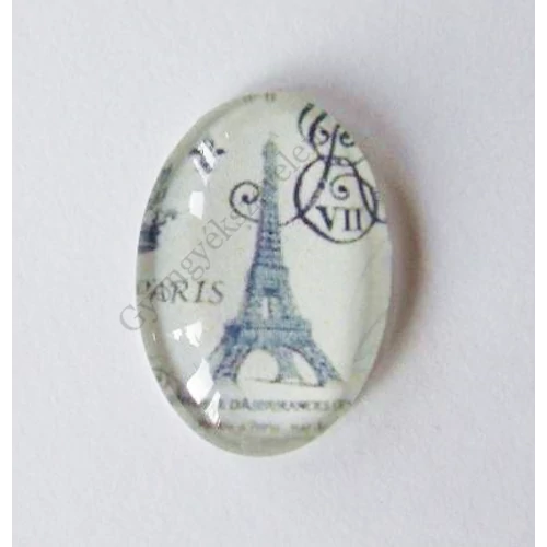 Vintage, Eiffel-torony mintás üveglencse, kaboson, 25x18 mm