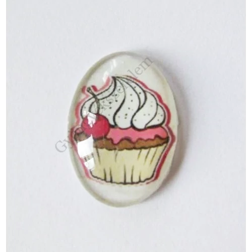 Muffin, süti mintás üveglencse, kaboson, 25x18 mm