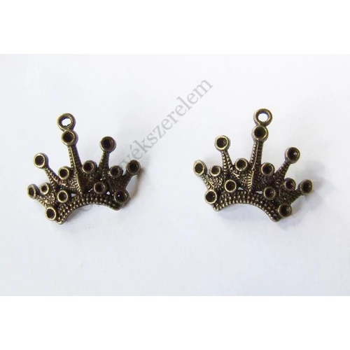 Korona fityegő, medál, antik bronz színű, 23x20 mm
