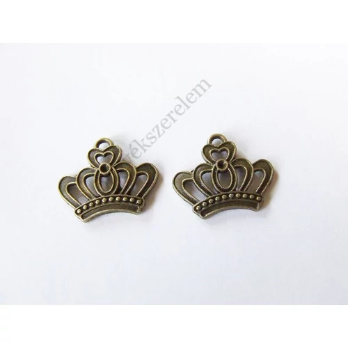 Korona fityegő, medál, antik bronz színű, 22x18 mm