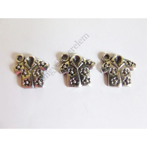 Virágos ing fityegő, medál, antik ezüst színű, 16x16 mm