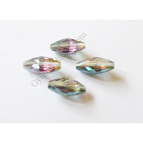 Lila, zöld színjátszó csiszolt rizs üveg gyöngy, 16x8 mm
