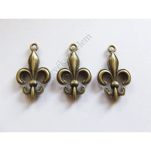 Királyliliom fityegő, medál, antik bronz színű, 24x14 mm