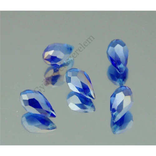 Kobalt kék AB színjátszó csiszolt csepp üveg gyöngy, 12x6 mm