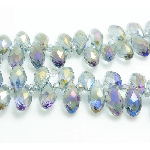 Lilán színjátszó kristály csiszolt csepp üveg gyöngy, 12x6 mm