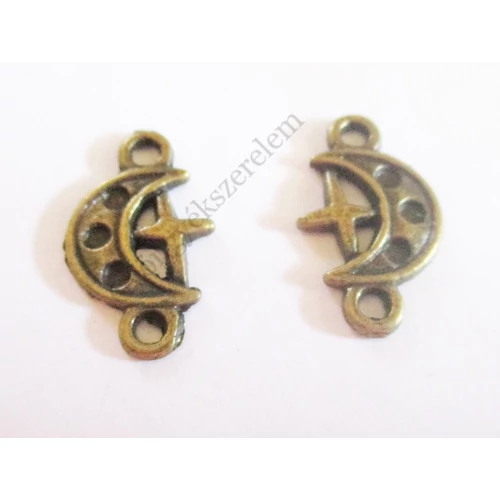 Hold csillag összekötő, fityegő, medál, antik bronz színű, 18x10 mm