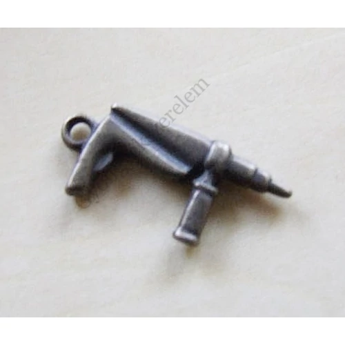 Fúró, szerszám fityegő, medál, antik bronz színű, 26x13 mm