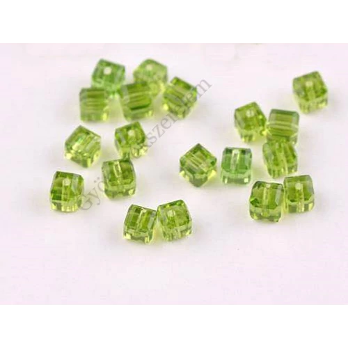 Olíva zöld kocka üveg gyöngy, 6x6x6 mm