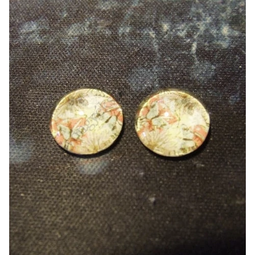Lepke, virág mintás üveglencse, kaboson, 12 mm