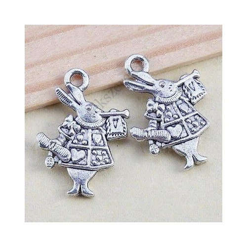 Nyúl, nyuszi fityegő, medál, antik ezüst színű, 15x20 mm