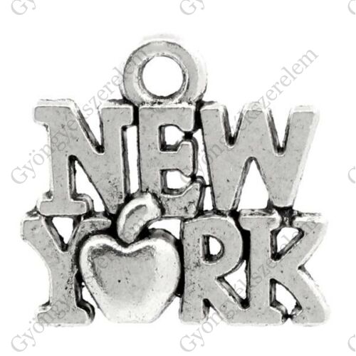 New York fityegő, medál, antik ezüst színű, 15x13 mm