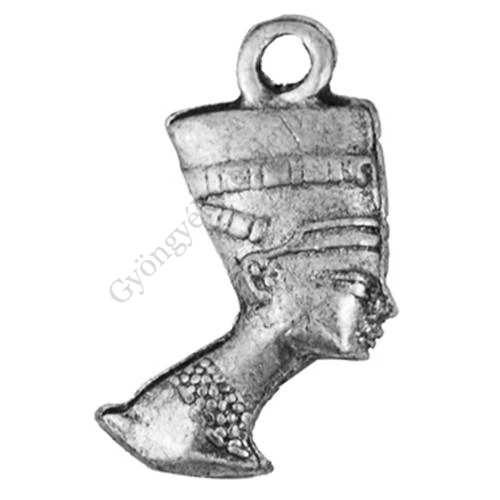 Egyiptomi nő fej fityegő, medál, antik ezüst színű, 23x10 mm