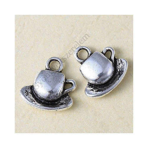 Csésze fityegő, medál, antik ezüst színű, 15x15 mm