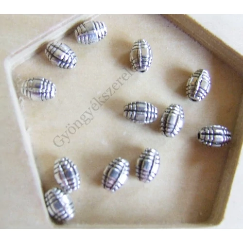 Csíkos hordó köztes, antik ezüst színű, 7x5 mm